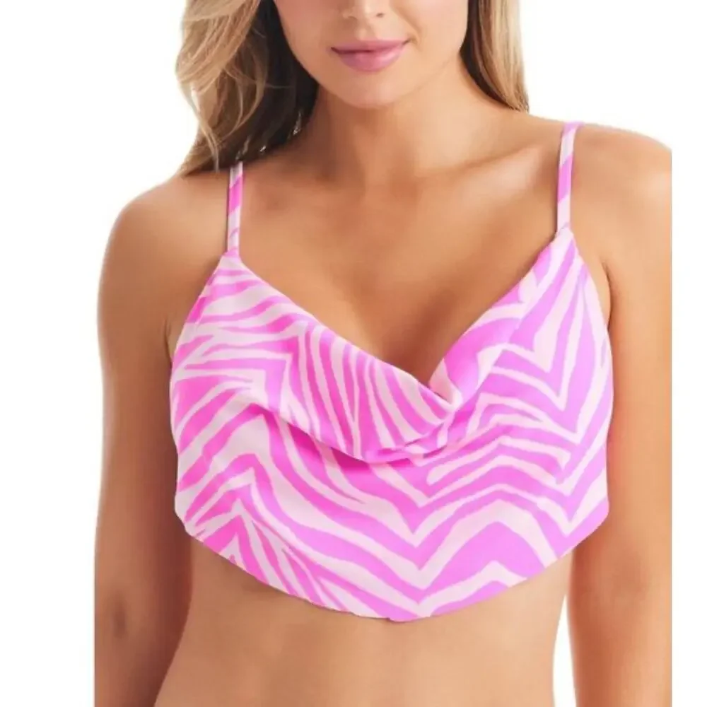 2/$15 NWT Jessica Simpson Zebra Print Drapey Swim Top Pink Cowl Swimwear Size S